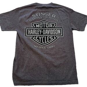 Stinger Harley Davidson T-Shirt Mens M Gray Pocket Tee Medina Ohio Biker